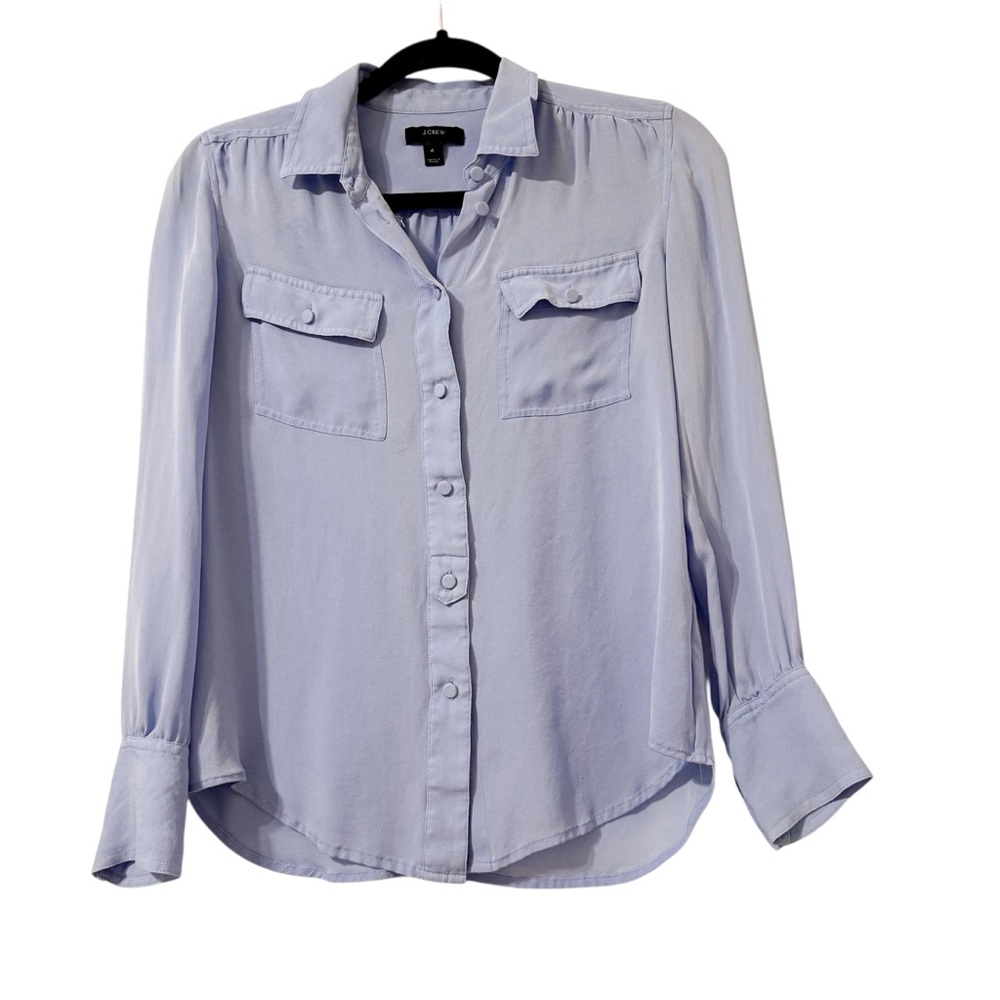 J. Crew Light Blue 100% Silk Button Down Long Sleeve Blouse Size 4